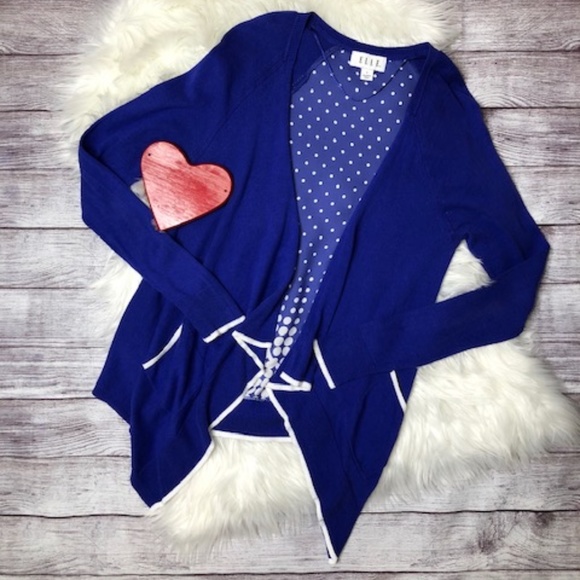 Elle Sweaters - ELLE Cobalt Blue Polka Dot Cardigan Sweater
